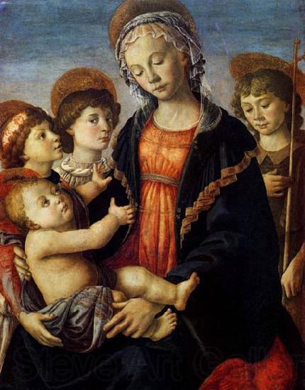 BOTTICELLI, Sandro The Virgin and Child with Two Angels and the Young St John the Baptist Norge oil painting art